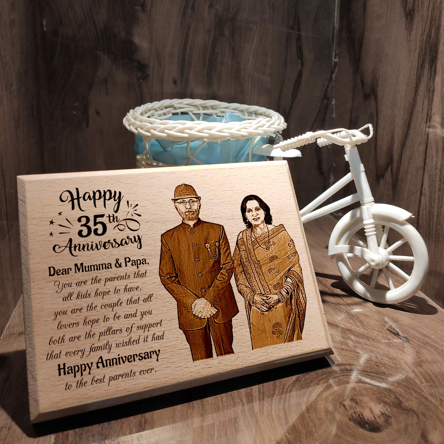 Gftbx Personalized Engraved Marriage Gifts For Couples Wooden Photo Plaque (8 X 6 Inches, Brown)